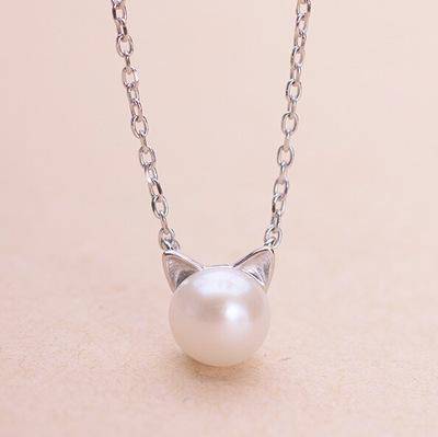 Vacker Pärl Katt Halsband med Bonus Örhängen + Ring