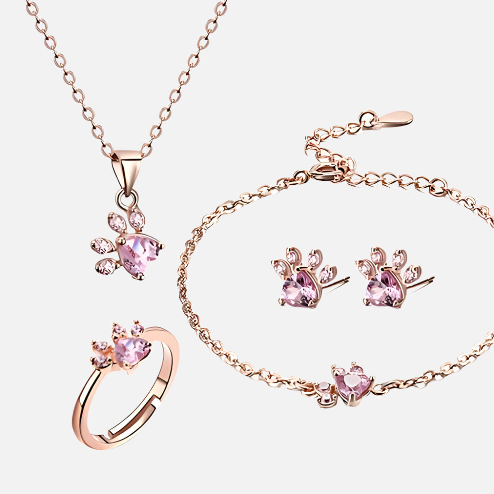 Roséguld Tass Smyckeset – 4 Delar med Zirkonia Hjärta (Ring, Halsband, Örhängen, Armband)