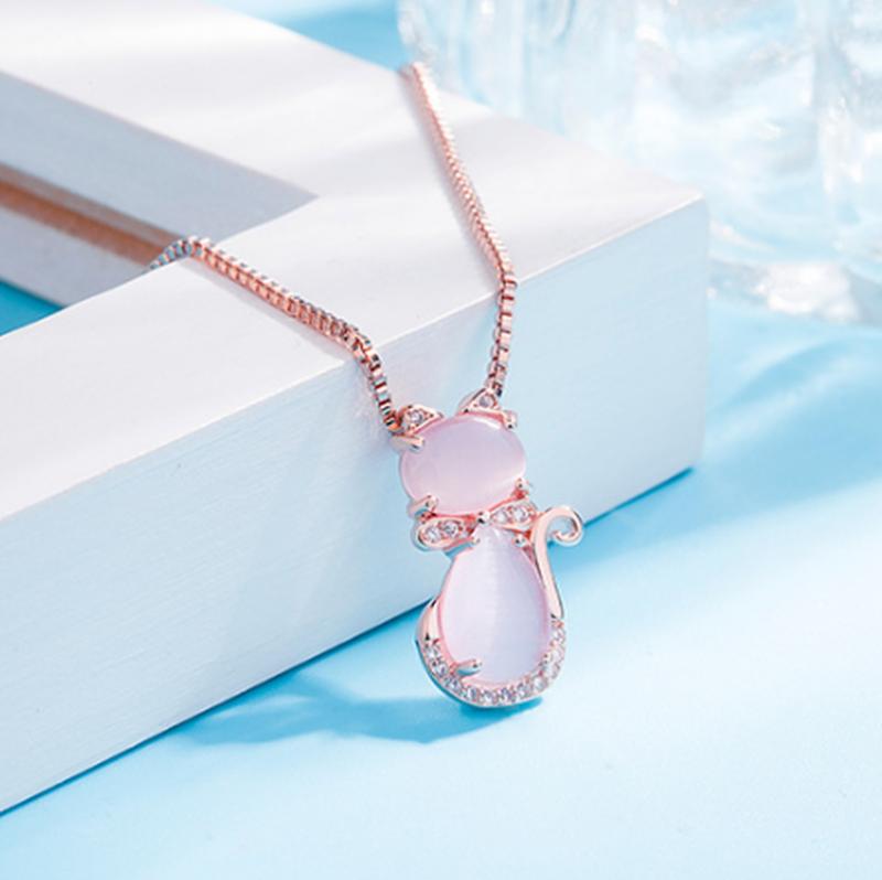 Rosa stensöt katt-halsband med zirkon