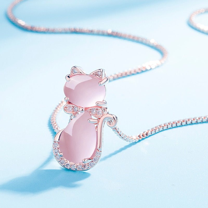Rosa stensöt katt-halsband med zirkon