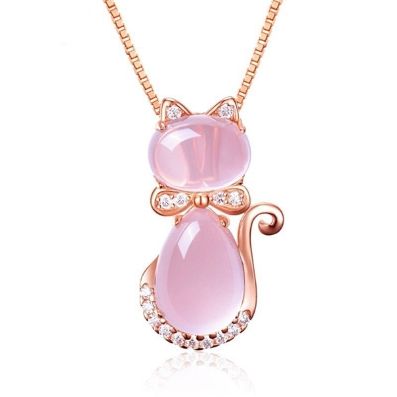 Rosa stensöt katt-halsband med zirkon