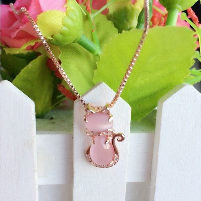 Rosa stensöt katt-halsband med zirkon