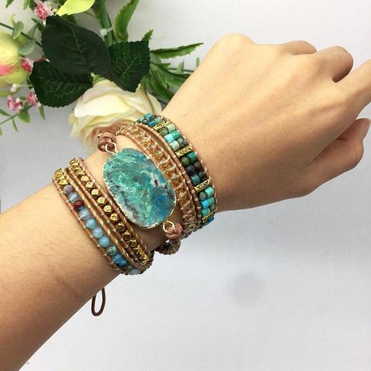 Blå Chrysokolla & Afrikansk Turkos Wrap Armband