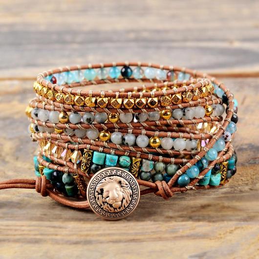 Blå Chrysokolla & Afrikansk Turkos Wrap Armband