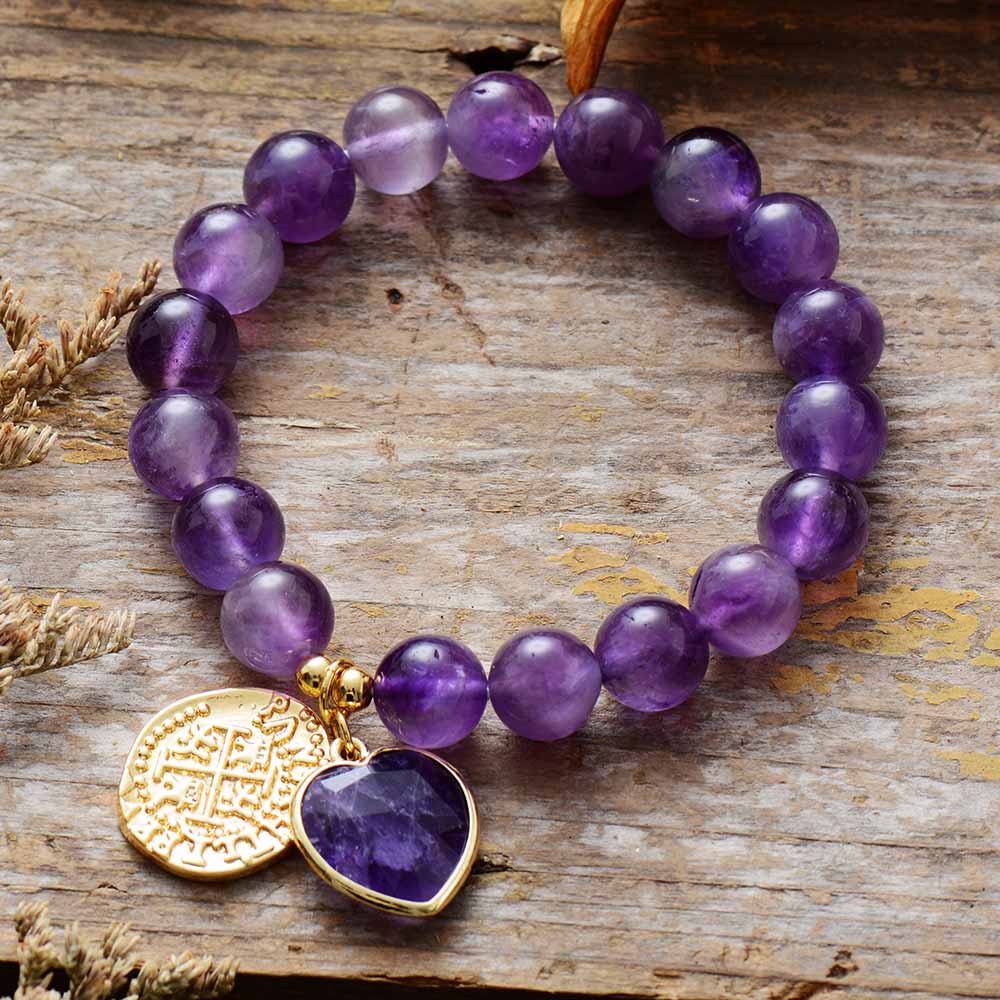 Intensiv Amethyst Hjärta Charm Armband