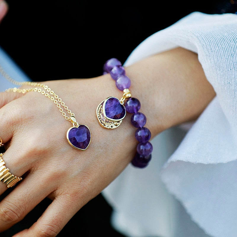 Intensiv Amethyst Hjärta Charm Armband