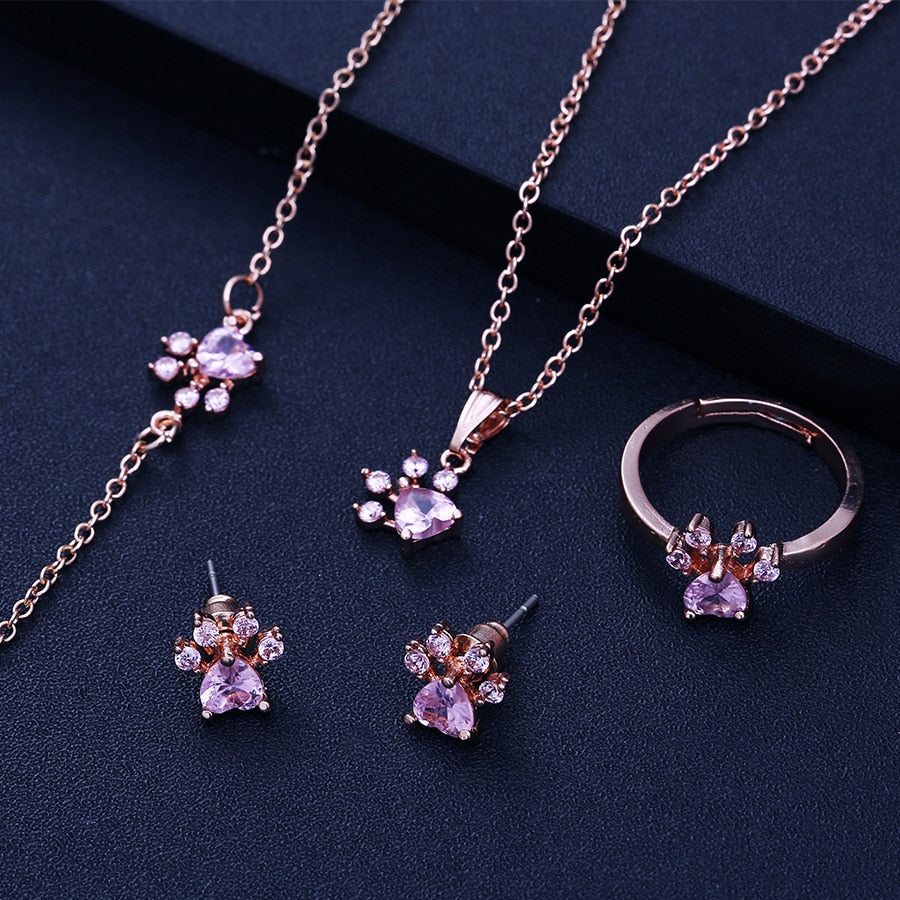 Roséguld Tass Smyckeset – 4 Delar med Zirkonia Hjärta (Ring, Halsband, Örhängen, Armband)
