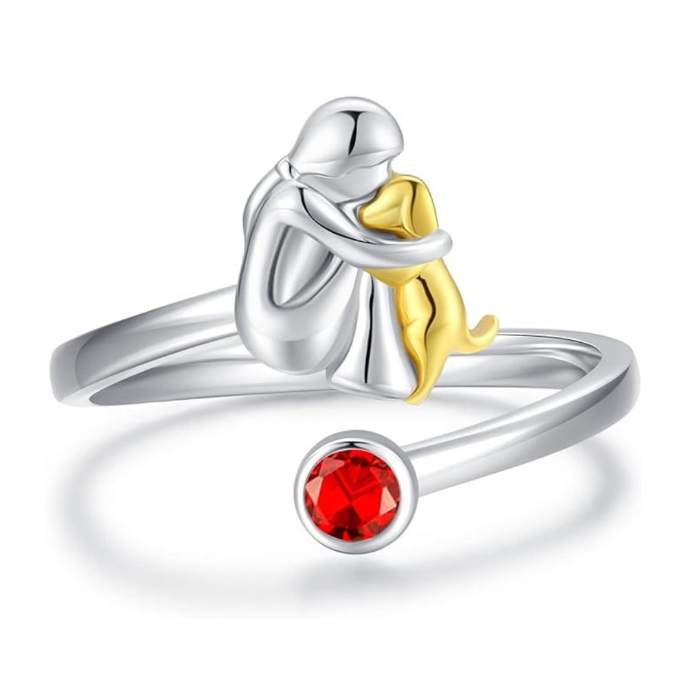 Ring i sterlingsilver med hund och flicka – justerbar och symbolisk
